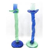 PAIR UNIQUE LEON APPLEBAUM ART GLASS CANDLESTICKS