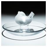 LALIQUE SIGNED CLEAR & FROSTED CRYSTAL FINCH DISH