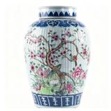 FAMILLE ROSE RIBBED BIRDS AND FLOWERS JAR