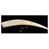 WALRUS TUSK CARVED CRIBBAGE BOARD W/ 3 PEGS