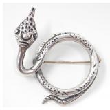 STERLING SILVER COILED SNAKE BROOCH 10g