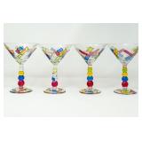 FOUR MULTI-COLOURED MARTINI GLASSES