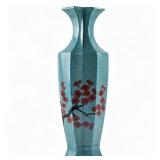 GE-STYLE TURQUOISE FIGURES HEXAGONAL VASE