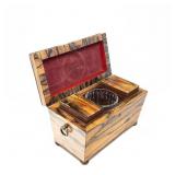WOOD TEA CADDY W/ CRYSTAL GLASS & 2 WOOD CANISTERS