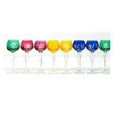 8 BOHEMIAN CZECH PINWHEEL COLOUR CRYSTAL GLASSES
