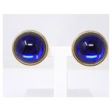 LALIQUE FRANCE BLUE DOMED CRYSTAL CLIP ON EARRINGS