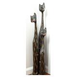 3 TALL BLACK PAINTED WOODEN CAT STATUES