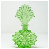 CUT GREEN GLASS PERFUME BOTTLE