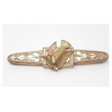 VICTORIAN GOLDTONE BAR BROOCH W/ DOVE MOTIF