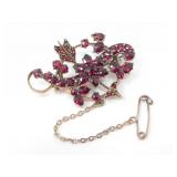 VICTORIAN GOLDTONE GARNET CLUSTER BROOCH 7.14g