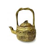 CHINESE BRASS TEAPOT WITH OVERHEAD HANDLE