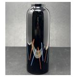 IKEA BLACK ART GLASS VASE WITH RED & BLUE STRIPES