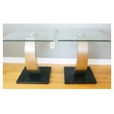 2 CONTEMPORARY BEVELED EDGE GLASS TOP SIDE TABLES