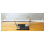 CONTEMPORARY BEVELED EDGE GLASS TOP COFFEE TABLE