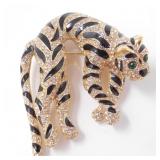 CINER GOLDTONE & CRYSTAL LOUNGING TIGER BROOCH