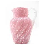 MURANO STYLE PINK GLASS PITCHER W/ SILVER FOIL