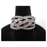 925 SILVER & WHITE STONE CROSSOVER RING 6.1g