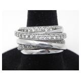 925 SILVER & WHITE STONE CROSSOVER RING 8.6g