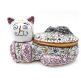 HAND-PAINTED PORTUGUESE POTPOURRI CAT DISH