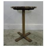 ROUND MARBLE TOP BRASS TONE PEDESTAL SIDE TABLE