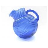 HAZEL ATLAS COBALT BLUE PRESSED GLASS BALL PITCHER