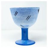 SIGNED KOSTA BODA BLUE GLASS FOOTED BOWL