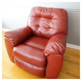 RED VINYL OVERSTUFFED RECLINER ARMCHAIR