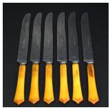 SIX STAINLESS TEEL BAKELITE KNIVES