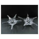 SIGNED DAUM CRYSTAL STAR CANDLESTICK HOLDERS