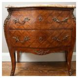 ANTIQUE LOUIS XV STYLE MARBLE TOP BOMBE COMMODE