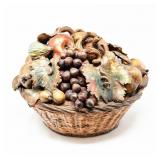 SIGNED HANDMADE MAJOLICA FRUIT BASKET SCULPTURE
