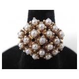 10KT GOLD & CULTURED PEARL CLUSTER RING $1,550
