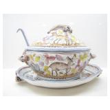 COIMBRA HANDPAINTED CERAMIC DEER/FLORAL TUREEN SET