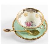 PARAGON MINT GREEN & FLORAL GILT TEACUP & SAUCER
