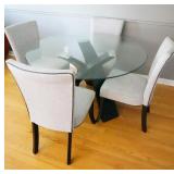 CONTEMPORARY ROUND GLASS TOP DINING SET, 4 CHAIRS