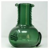BLOWN EMERALD GREEN GLASS VASE W/ APPLIED LEAVES