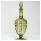 ZODAX GREEN & GOLD GLASS DECANTER W/ STOPPER