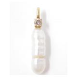 14KT GOLD BAROQUE PEARL & DIAMOND PENDANT 1.7g