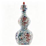 CHINESE WUCAL OCTAGONAL DOUBLE GOURD VASE WITH LID