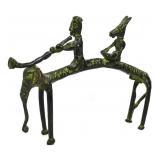 BRASS SCULPTURE OF TWO DOGON MEN ON A ELEPHANT