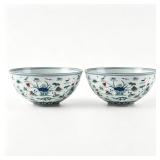 PAIR OF CHINESE DOUCAI LOTUS POND BOWLS