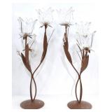 PETAL SHAPE GLASS & PAINTED METAL CANDLEHOLDERS