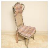 ANTIQUE WOOD FRAME ACCENT CHAIR, CANE SEAT & BACK