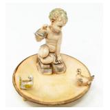 SMALL BOY & BIRDS IN A BIRD BATH FIGURINE
