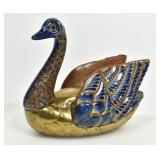 BRASS AND CERAMIC BIRD FIGURINE