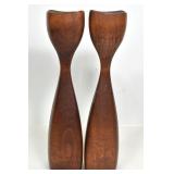 TWO WOODEN TULIP SHAPED CANDLE HOLDERS