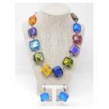 MURANO GLASS BEAD NECKLACE & PUSHBACK EARRINGS
