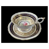 PARAGON COBALT AND GILT ROSE TEACUP AND SAUCER
