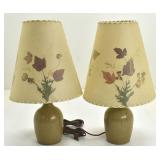 PAIR DORNBUSCH POTTERY PRESSED LEAF SHADE LAMPS