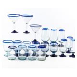COBALT BLUE RIM HAND-BLOWN MEXICAN GLASSWARE